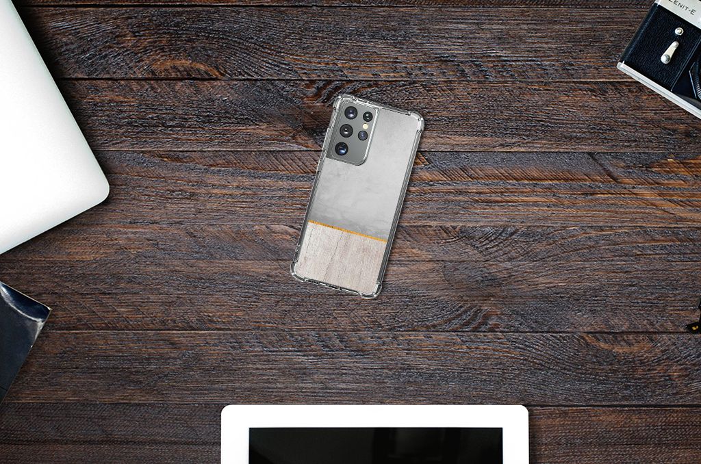 Samsung Galaxy S21 Ultra Stevig Telefoonhoesje Wood Concrete B2C Telecom