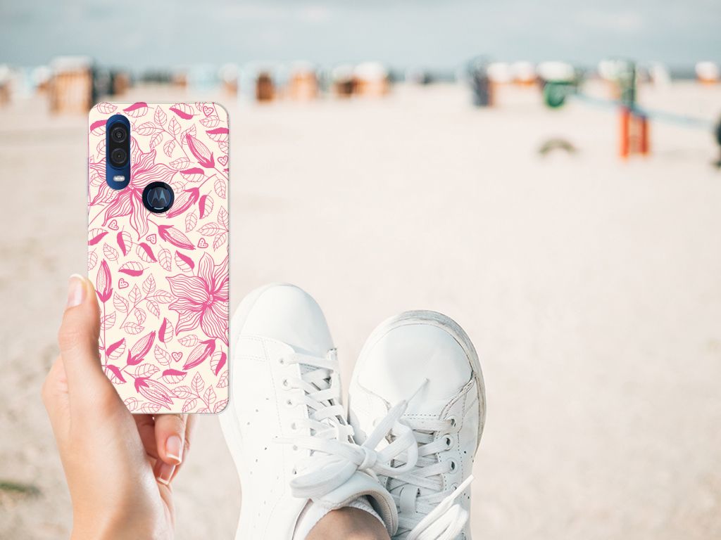 Motorola One Vision TPU Case Pink Flowers