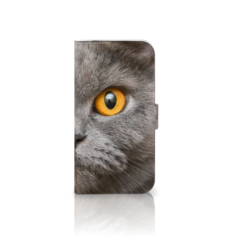 Telefoonhoesje met Pasjes iPhone 16 Pro Max Britse Korthaar met kat met gele ogen