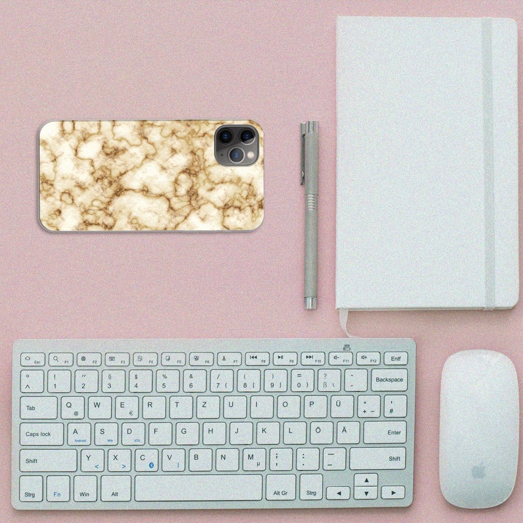 Apple iPhone 11 Pro Max TPU Siliconen Hoesje Marmer Goud