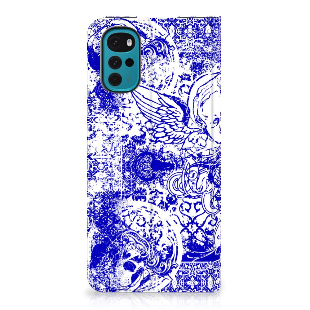 Mobiel BookCase Motorola Moto G22 Angel Skull Blauw - B2C Telecom