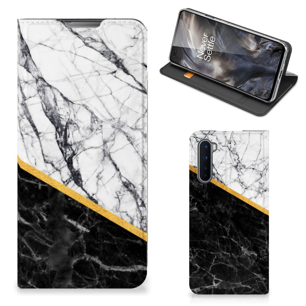 OnePlus Nord Standcase Marmer Wit Zwart - Origineel Cadeau Man