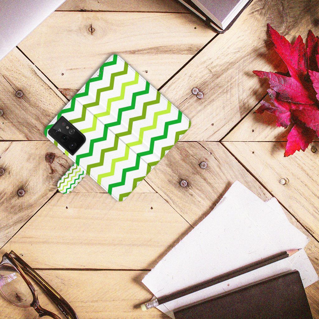 Samsung Galaxy S21 Ultra Telefoon Hoesje Zigzag Groen