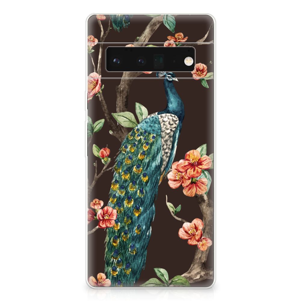 Google Pixel 6 Pro TPU Hoesje Pauw met Bloemen