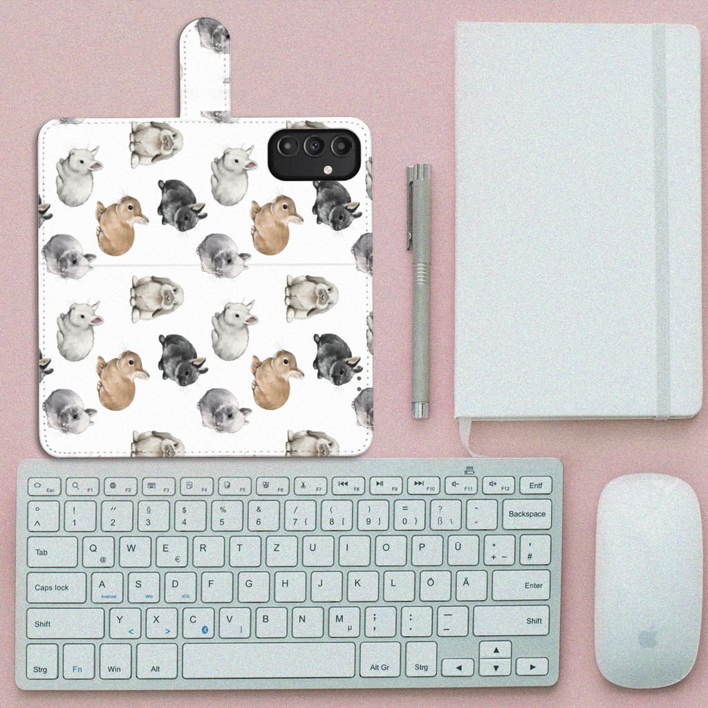 Telefoonhoesje met Pasjes voor Samsung Galaxy A14 5G Konijntjes in schattig design met kleine konijntjes.