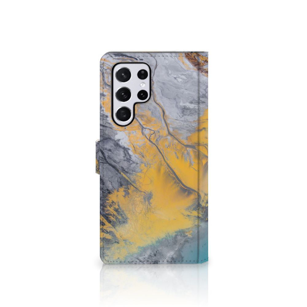 Samsung Galaxy S22 Ultra Bookcase Marble Blue Gold