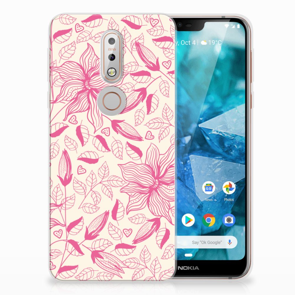 Nokia 7.1 TPU Case Pink Flowers