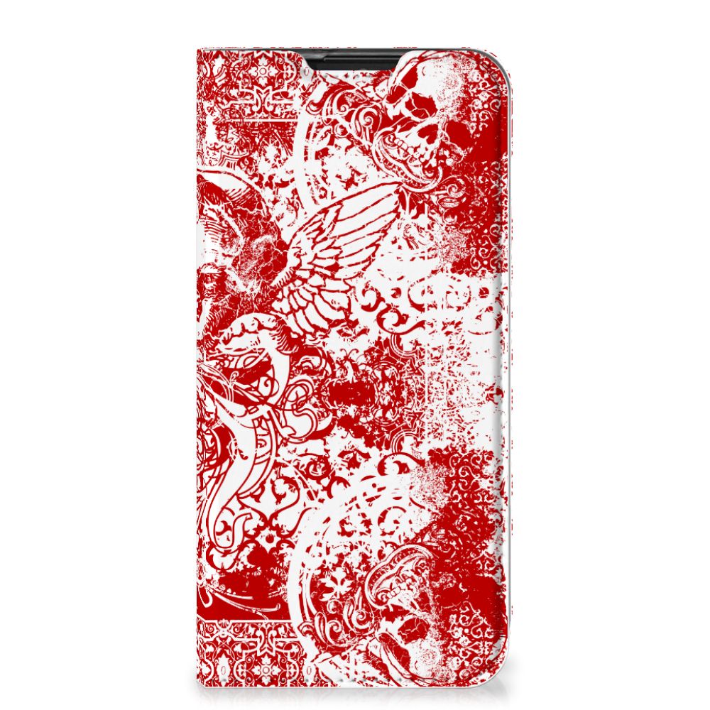 Mobiel BookCase Motorola One Zoom Angel Skull Rood - B2C Telecom