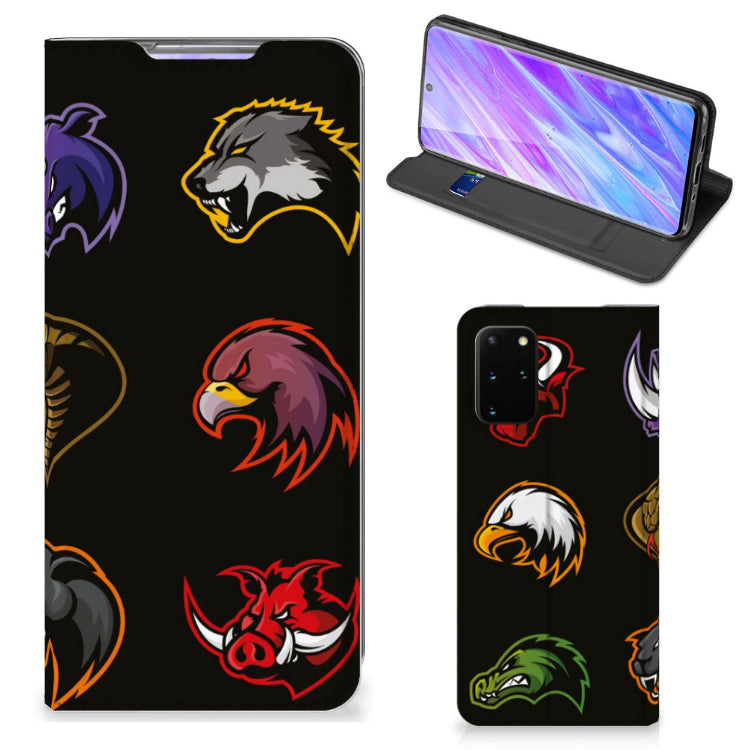 Samsung Galaxy S20 Plus Magnet Case Cartoon with various animal designs on a black background.