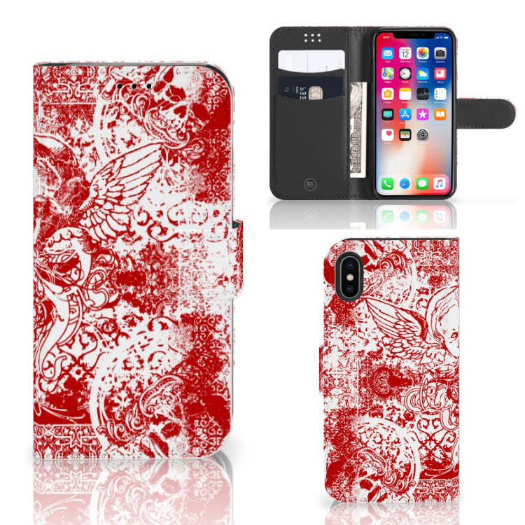 Telefoonhoesje met Naam Apple iPhone X | Xs Angel Skull Rood