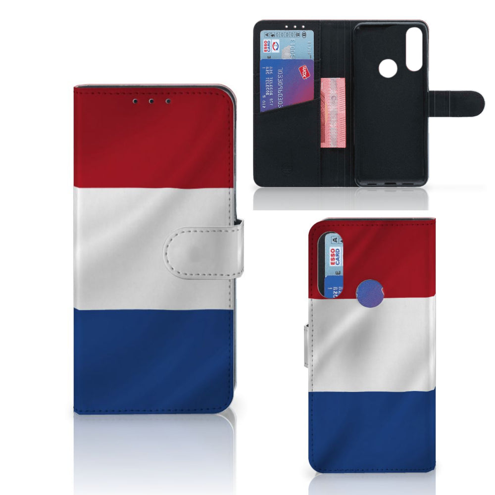 Alcatel 1S 2020 Bookstyle Case Nederlandse Vlag met pasjes en artistiek ontwerp van de vlag.