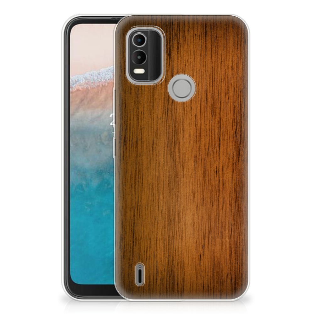 Nokia C21 Plus Bumper Hoesje Donker Hout