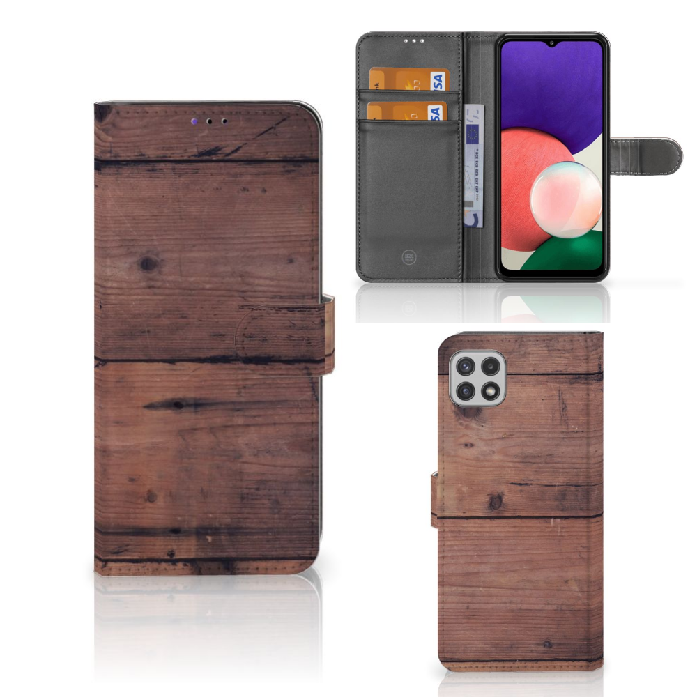 Samsung Galaxy A22 5G Book Style Case Old Wood