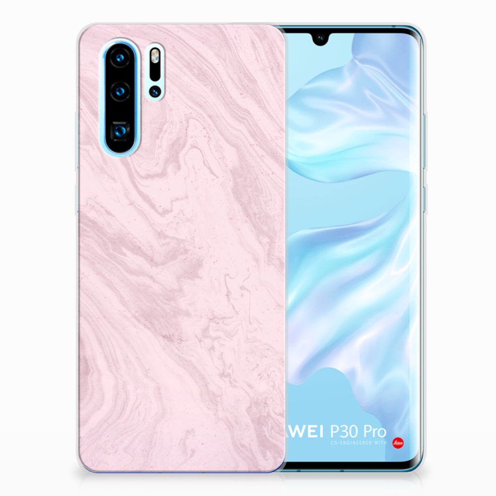 Huawei P30 Pro TPU Siliconen Hoesje Marble Pink - Origineel Cadeau Vriendin