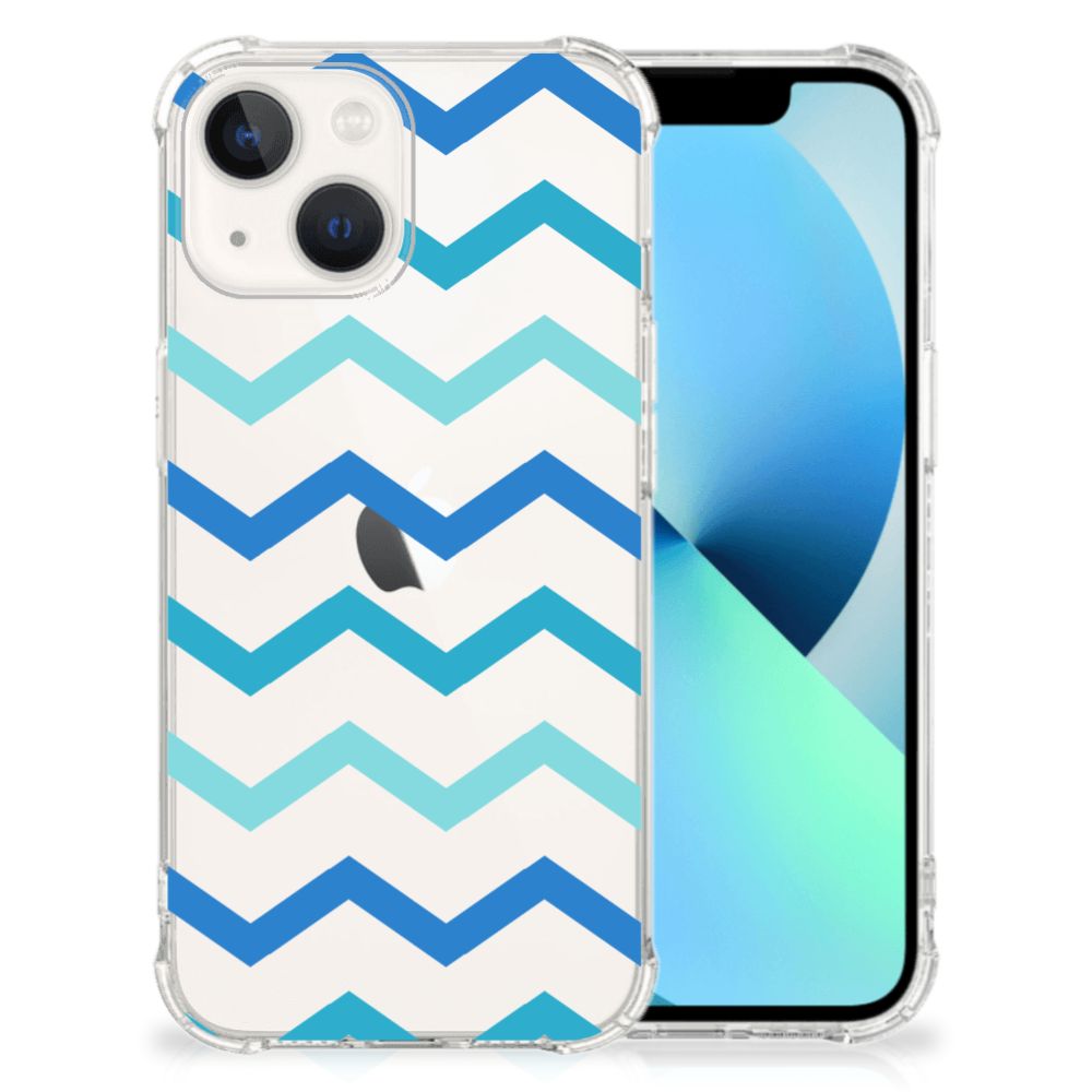 iPhone 13 Doorzichtige Silicone Hoesje Zigzag Blauw B2C Telecom