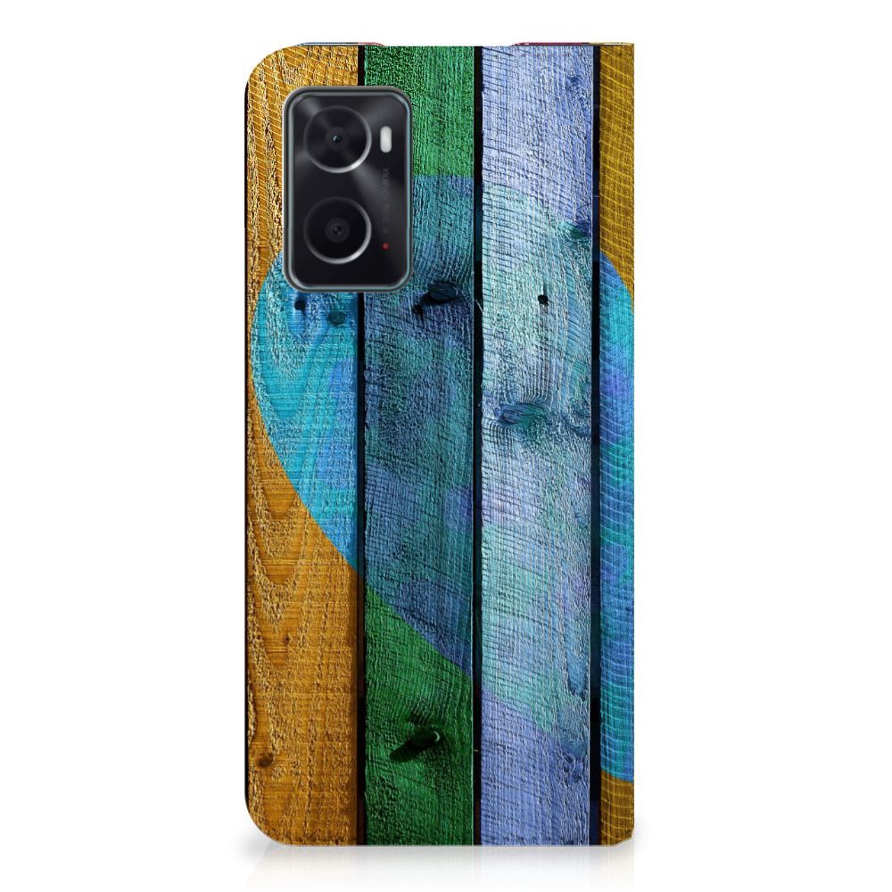 OPPO A96 | A76 Book Wallet Case Wood Heart - Cadeau voor je Vriend - B2C Telecom