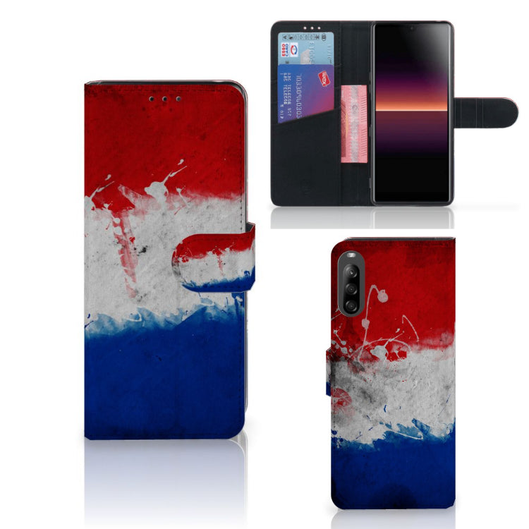 Sony Xperia L4 Bookstyle Case Nederland met artistiek ontwerp van de Nederlandse vlag en pasjeshouder.