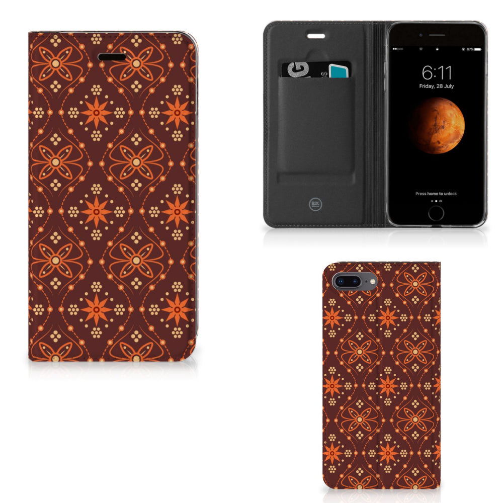 Apple iPhone 7 Plus | 8 Plus Hoesje met Magneet Batik Brown