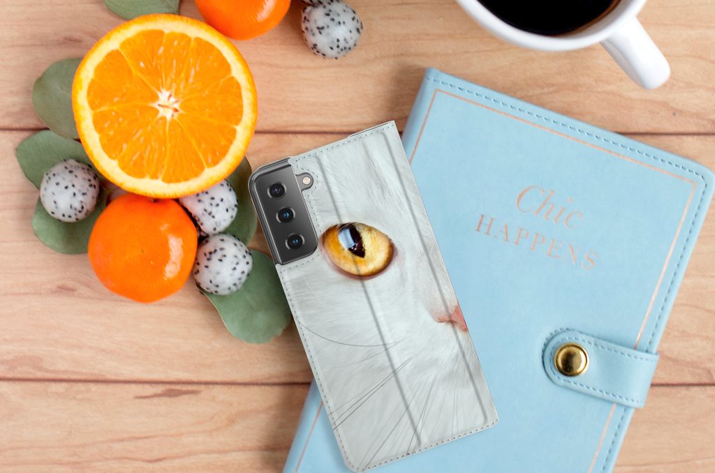Samsung Galaxy S21 Plus Hoesje maken Witte Kat - B2C Telecom