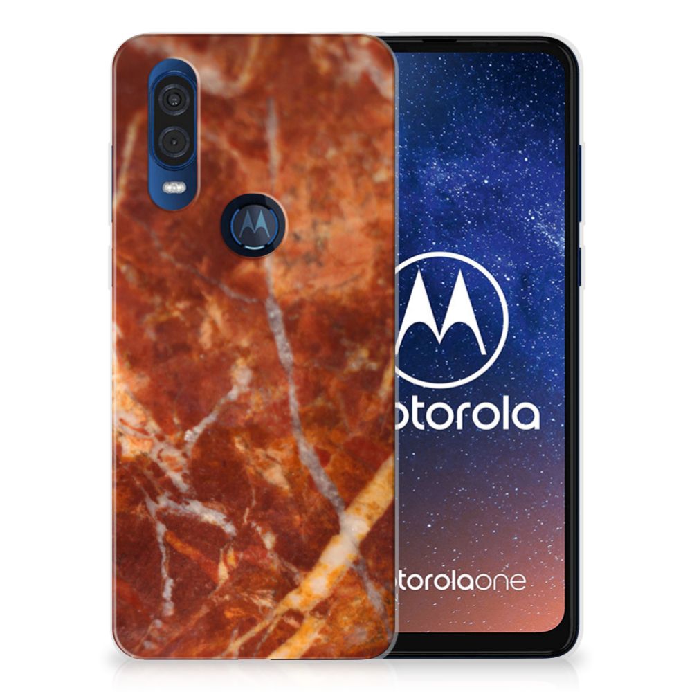 Motorola One Vision TPU Siliconen Hoesje Marmer Bruin