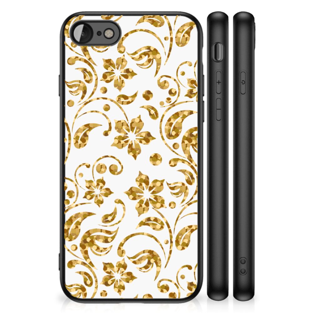 iPhone SE 2022 | SE 2020 | 7/8 Bloemen Hoesje Gouden Bloemen met een elegant gouden bloemenmotief.