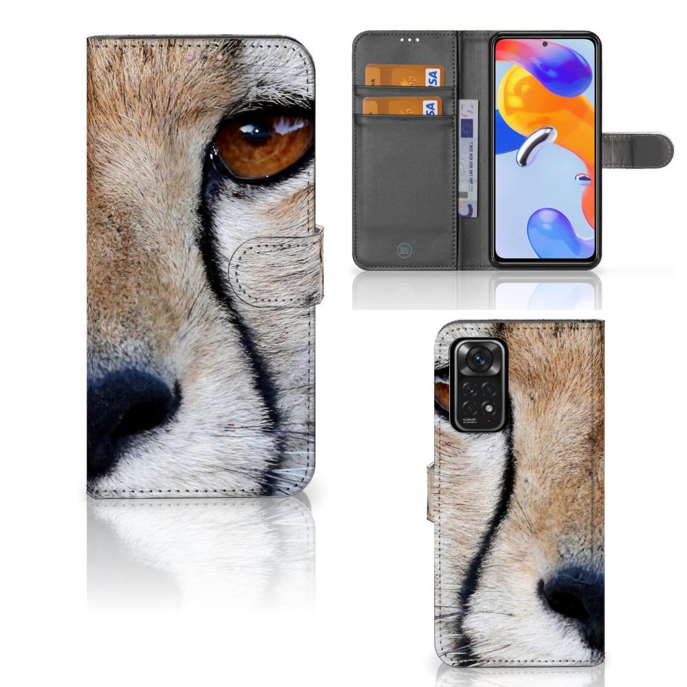 Xiaomi Redmi Note 11 Pro 5G/4G Telefoonhoesje met Pasjes Cheetah met close-up van cheeta en pasjesruimte