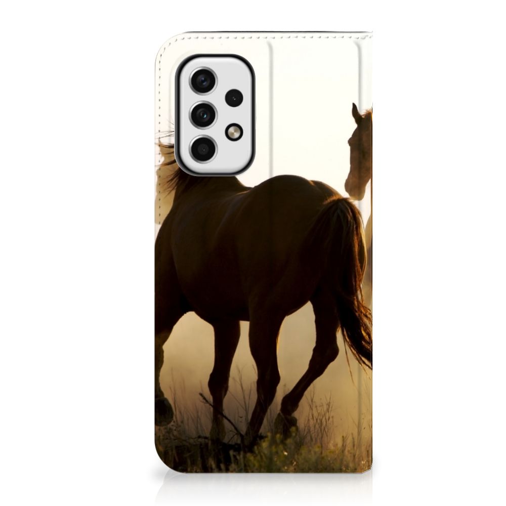 Samsung Galaxy A23 Hoesje maken Design Cowboy met afbeelding van paarden in een zonsondergang.