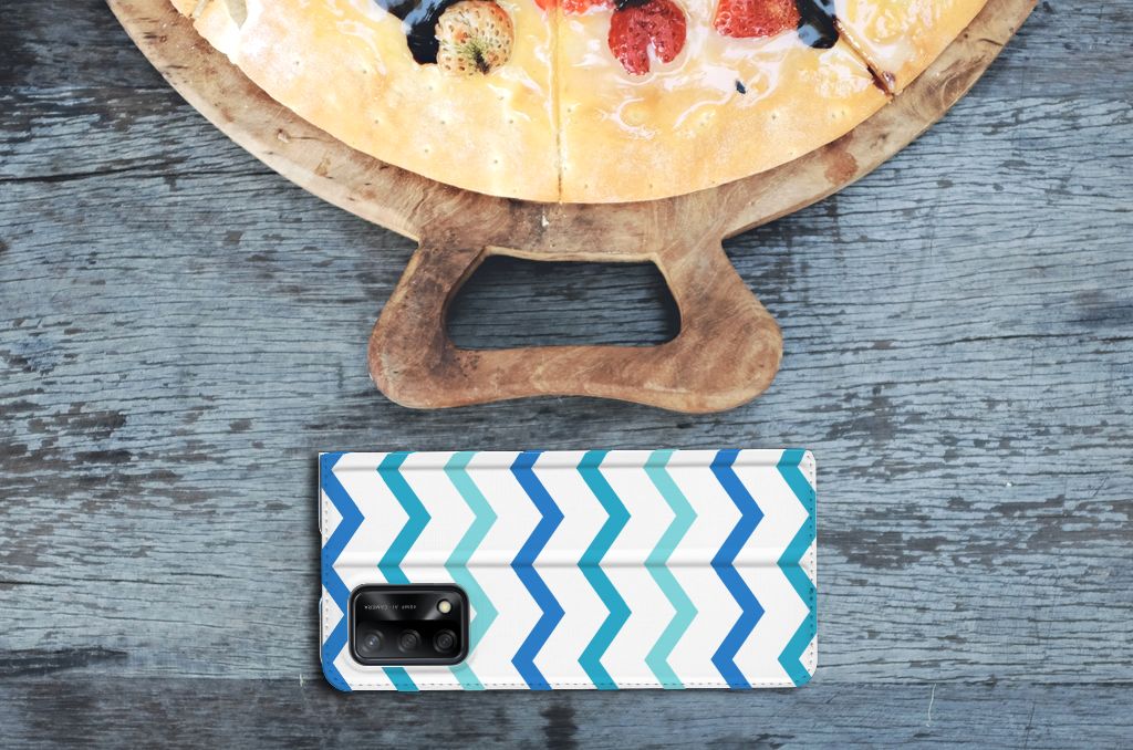 OPPO A74 4G Hoesje met Magneet Zigzag Blauw - B2C Telecom