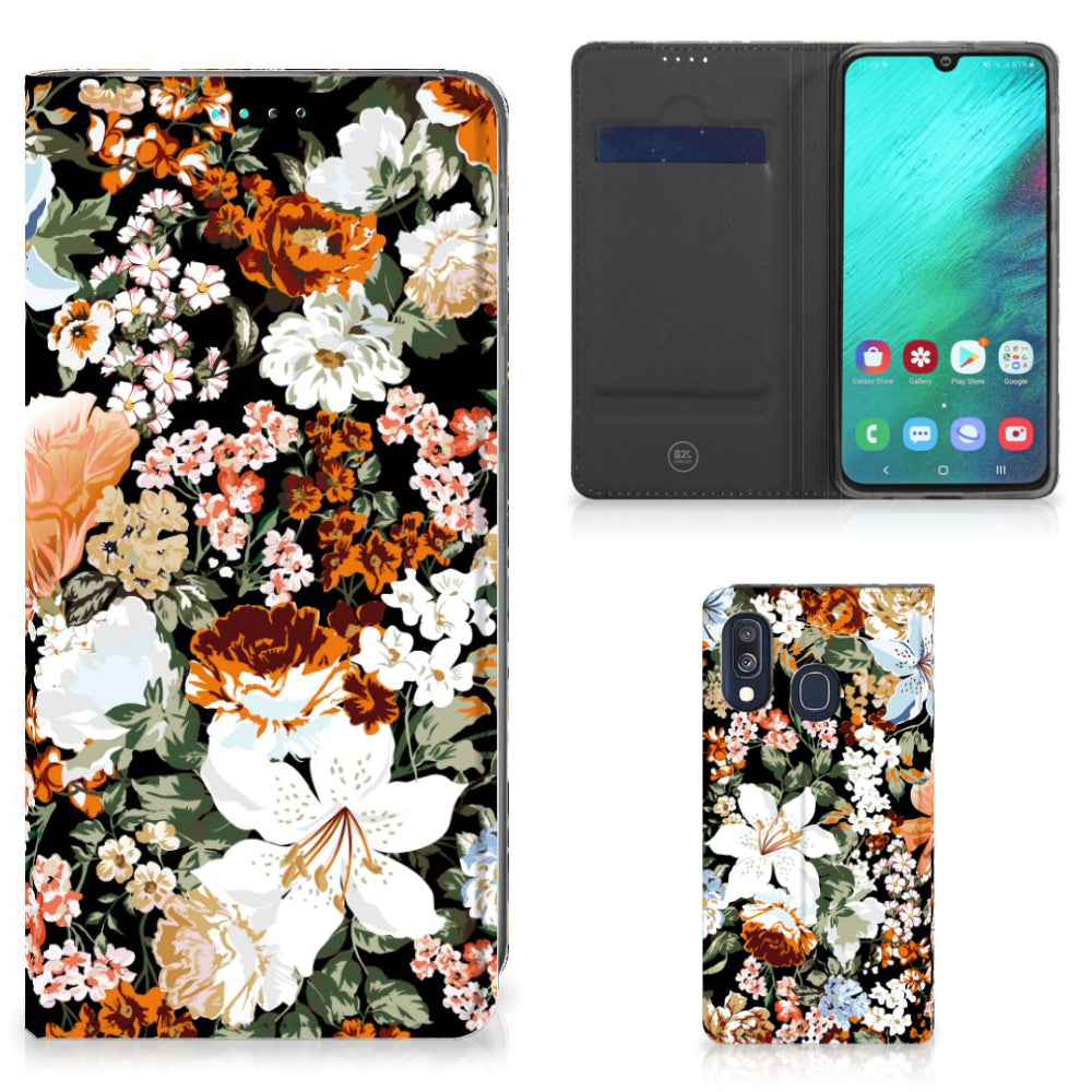 Smart Cover voor Samsung Galaxy A40 Dark Flowers