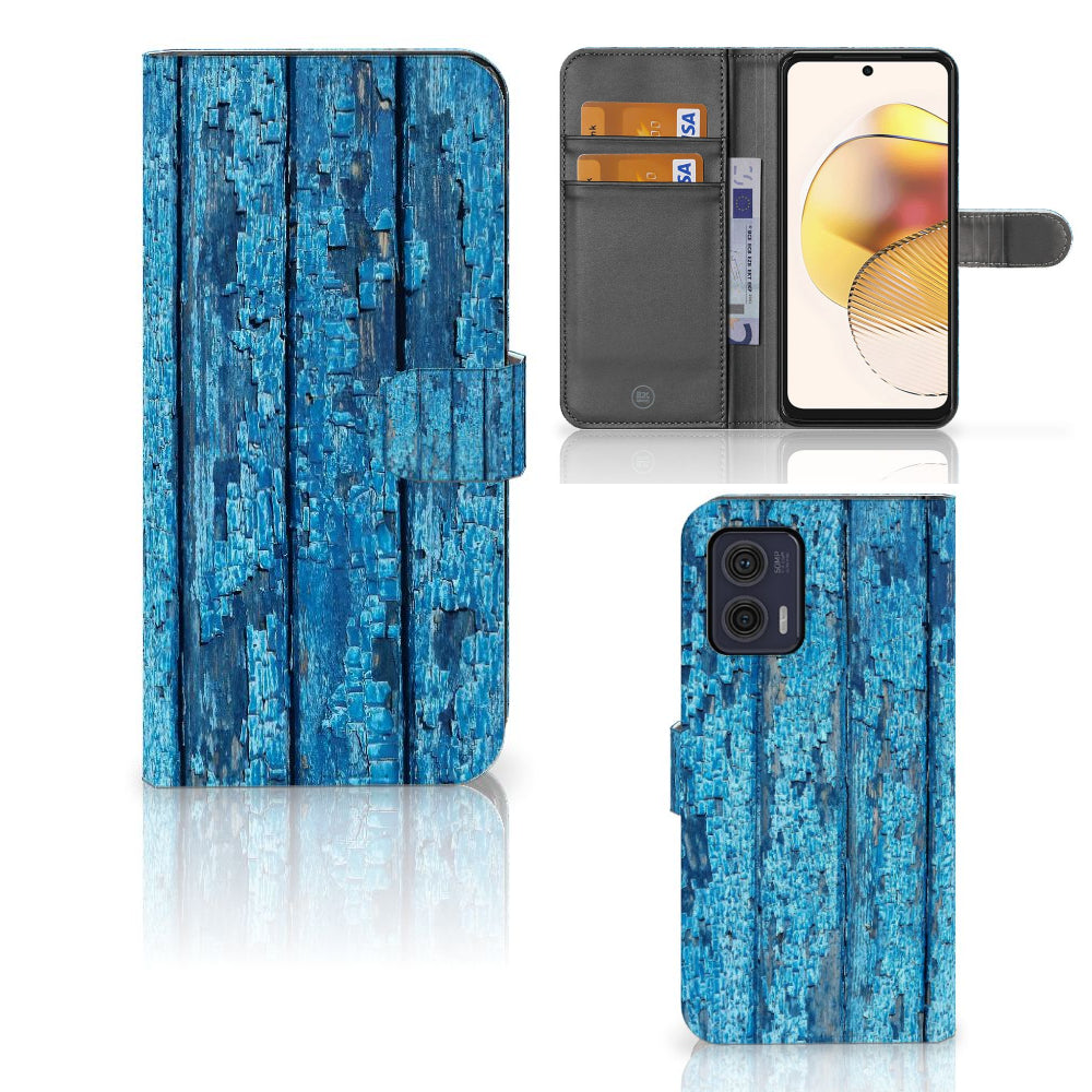Motorola Moto G73 Book Style Case Wood Blue