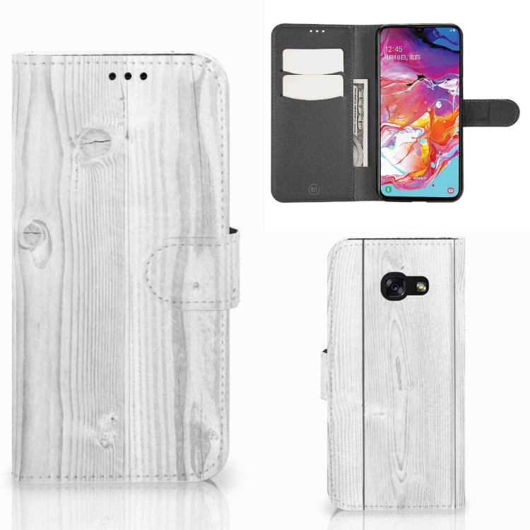 Samsung Galaxy A70 Book Style Case White Wood