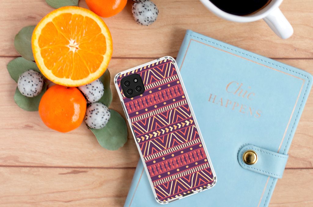 Samsung Galaxy A22 5G Doorzichtige Silicone Hoesje Aztec Paars B2C Telecom