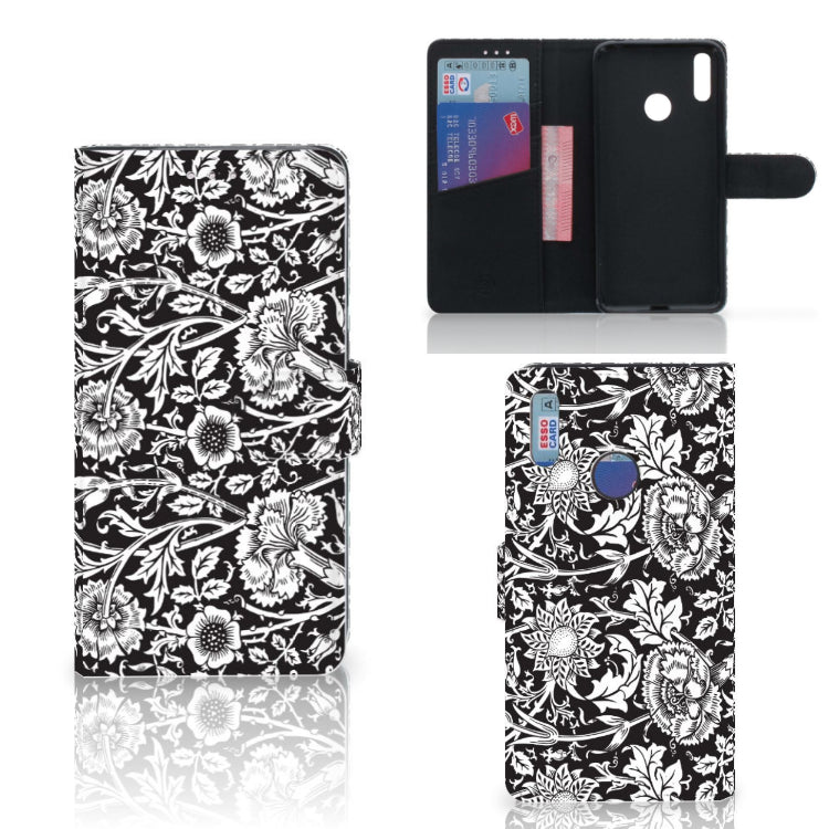 Huawei Y7 (2019) Hoesje Black Flowers