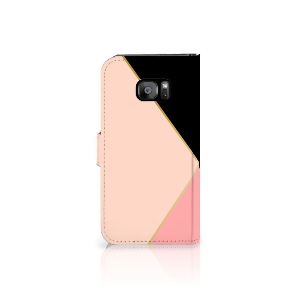 Samsung Galaxy S7 Edge Book Case Zwart Roze Vormen