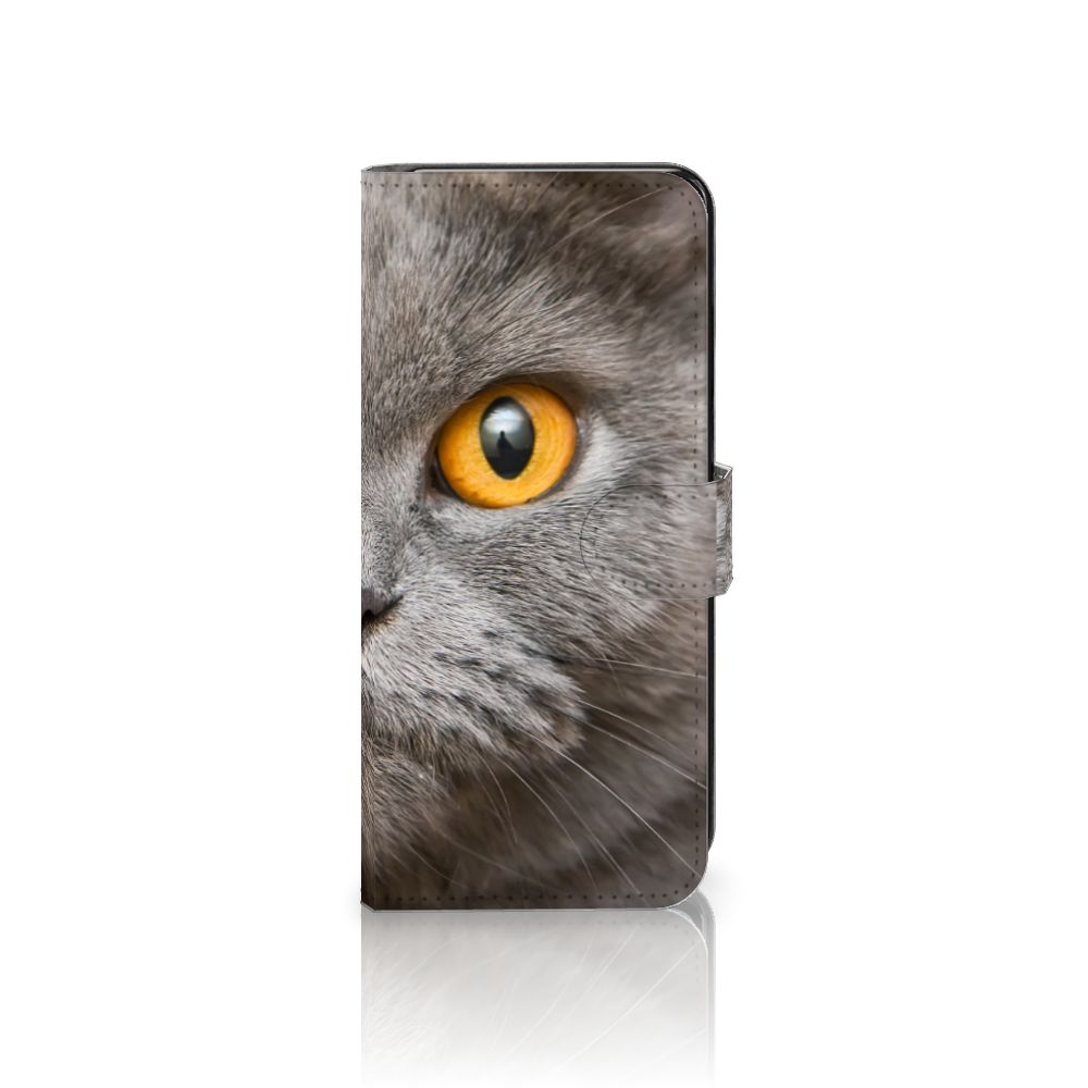Telefoonhoesje met Pasjes Motorola Moto G72 Britse Korthaar met close-up van grijze kat en gouden oog.