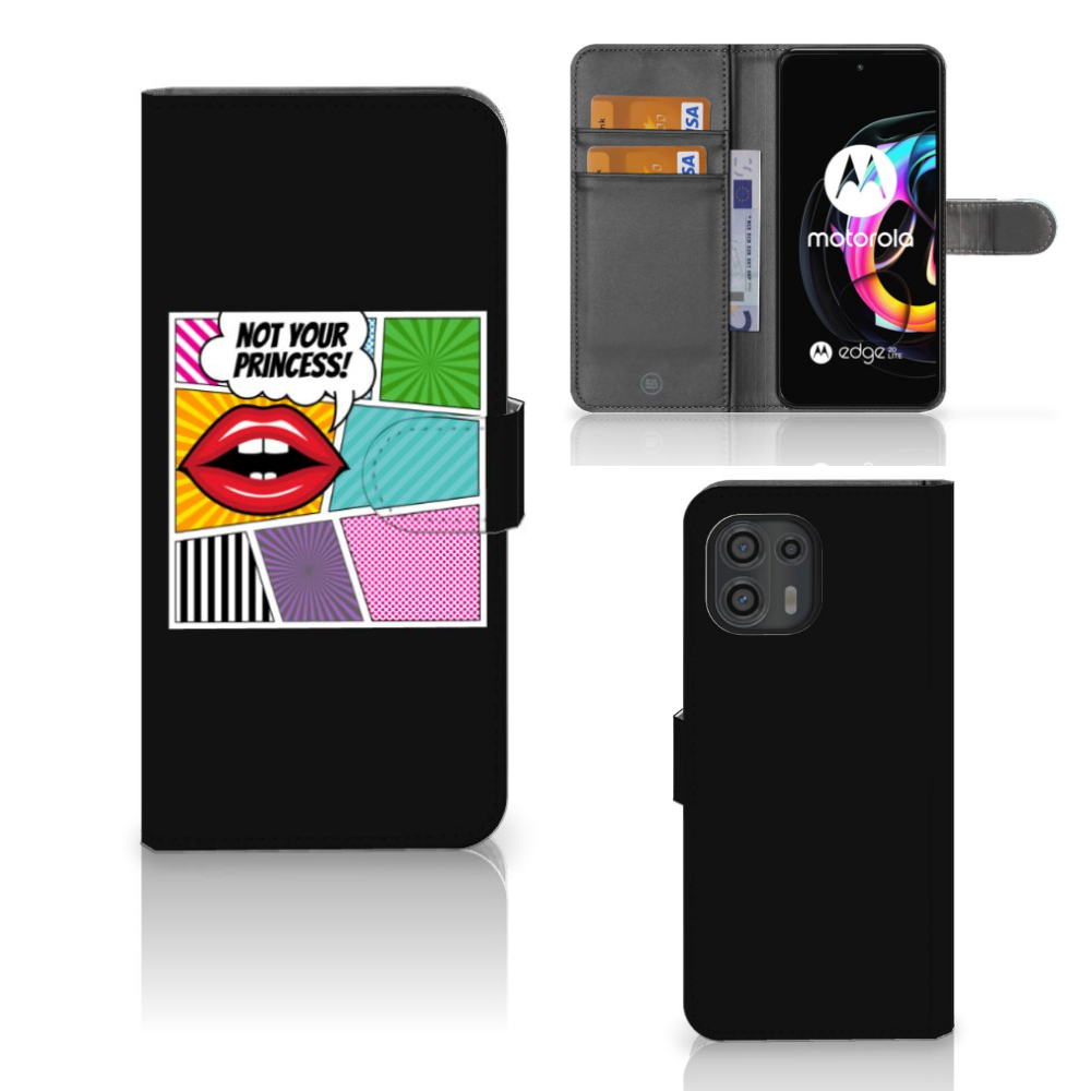 Motorola Edge 20 Lite Wallet Case met Pasjes Popart Princess