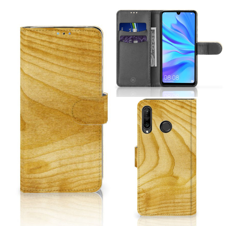 Huawei P30 Lite (2020) Book Style Case Licht Hout