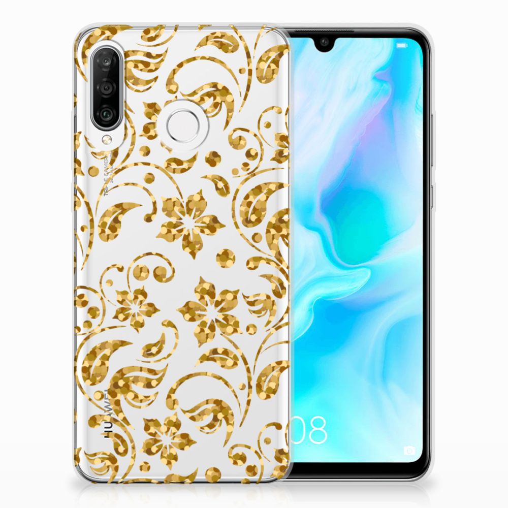 Huawei P30 Lite TPU Case Gouden Bloemen