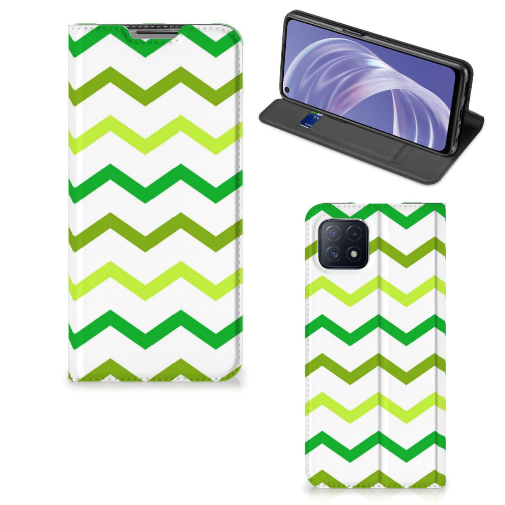 OPPO A73 5G Hoesje met Magneet Zigzag Groen