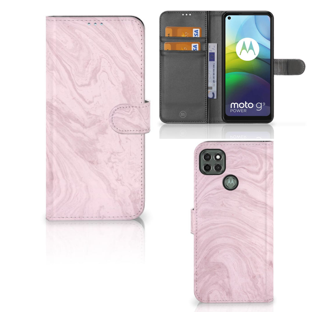 Motorola Moto G9 Power Bookcase Marble Pink - Origineel Cadeau Vriendin