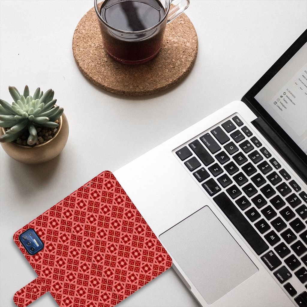 Motorola Moto G9 Plus Telefoon Hoesje Batik Rood