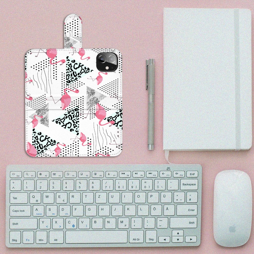 Apple iPhone 12 Mini Telefoonhoesje met Pasjes Flamingo Triangle