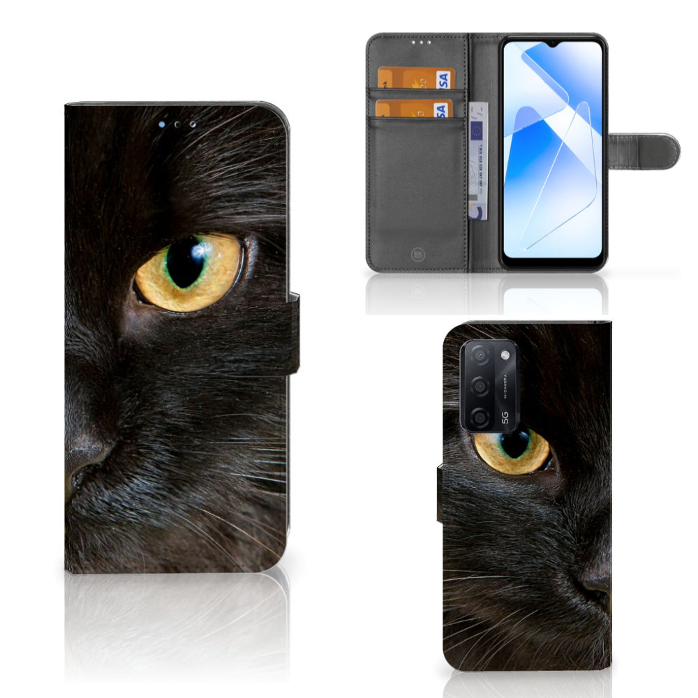 OPPO A16/A16s/A54s Telefoonhoesje met Pasjes Zwarte Kat