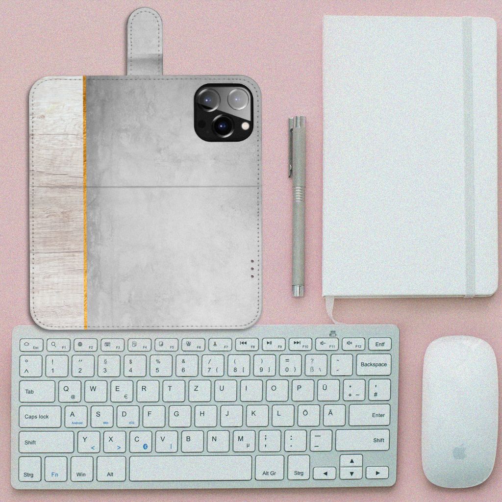 iPhone 14 Pro Max Book Style Case Wood Concrete