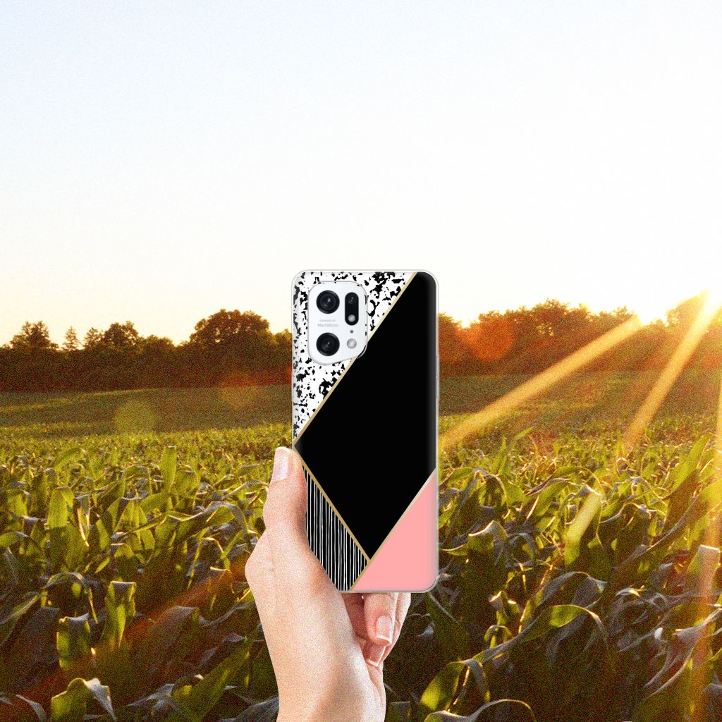 OPPO Find X5 Pro TPU Hoesje Zwart Roze Vormen B2C Telecom