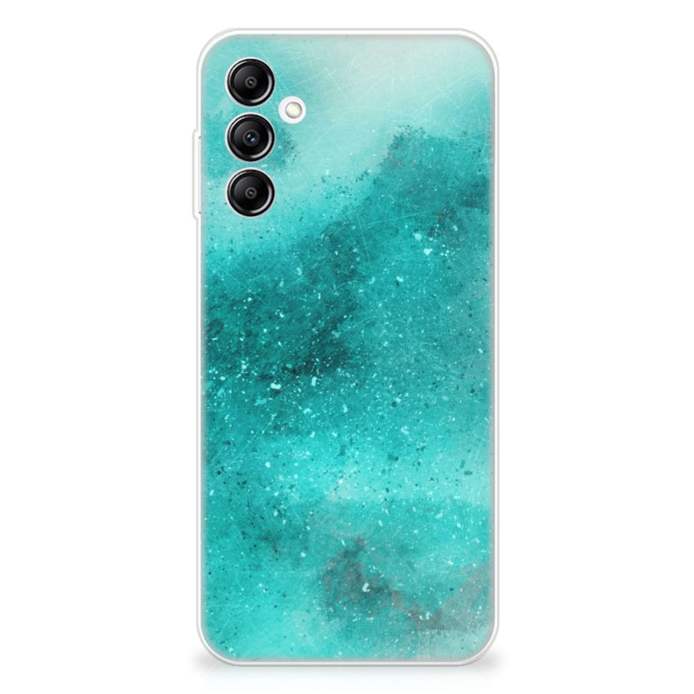Hoesje maken Samsung Galaxy A14 5G Painting Blue met aquamarijn kleur en abstracte textuur.