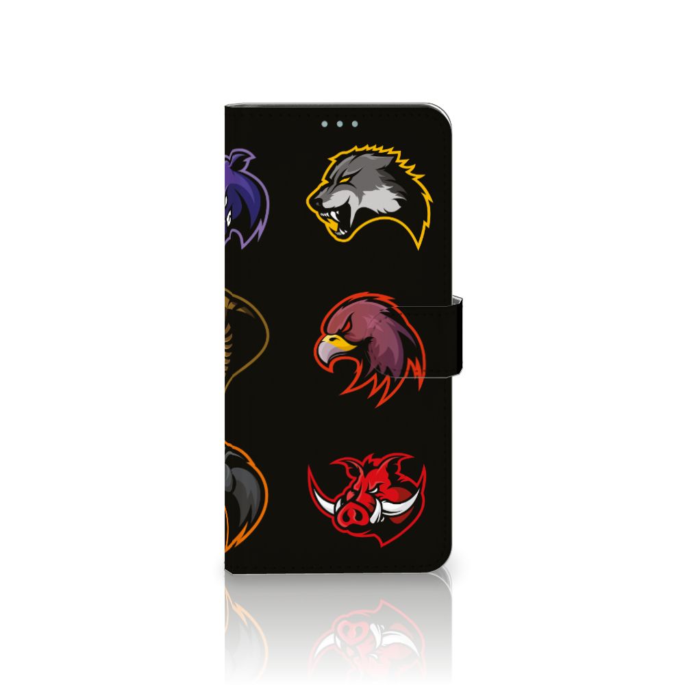 Nokia 3.4 Leuk Hoesje Cartoon met verschillende cartoon dieren op een zwart boekhoesje.