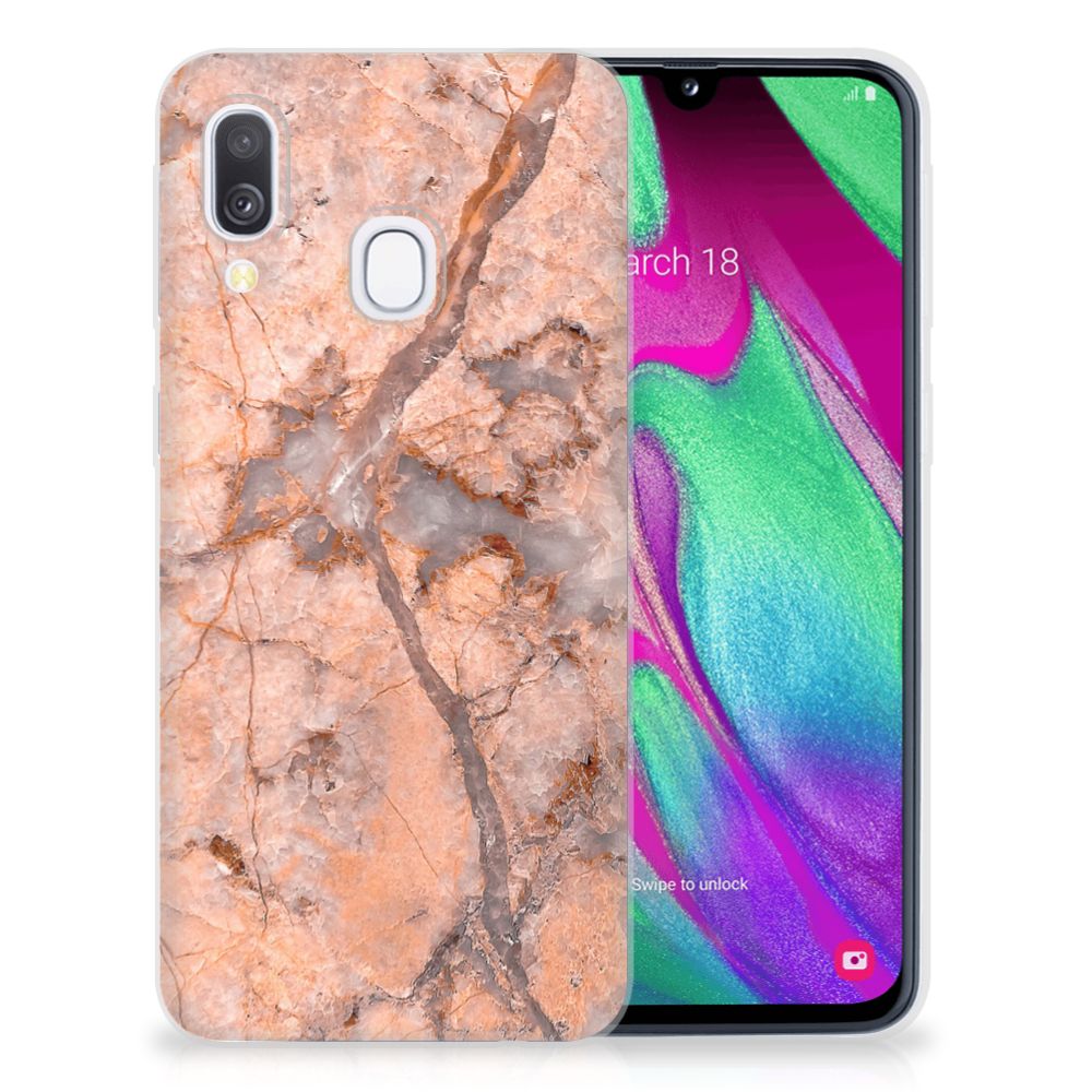 Samsung Galaxy A40 TPU Siliconen Hoesje Marmer Oranje