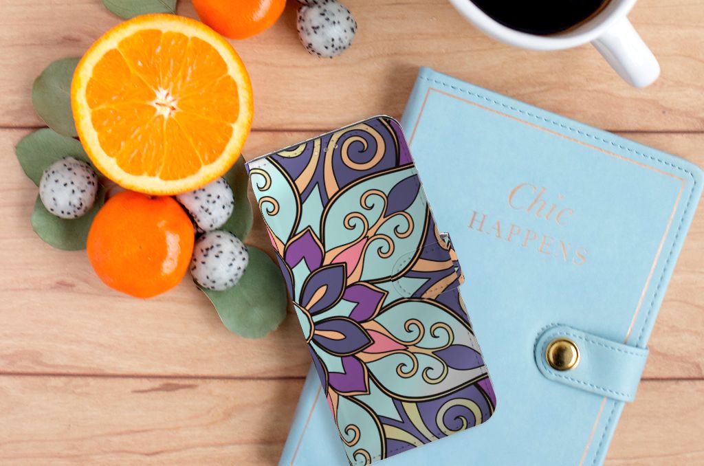 OPPO A15 Hoesje Purple Flower