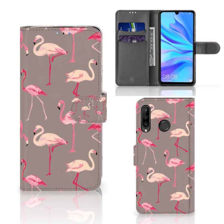 Huawei P30 Lite (2020) Telefoonhoesje met Pasjes Flamingo